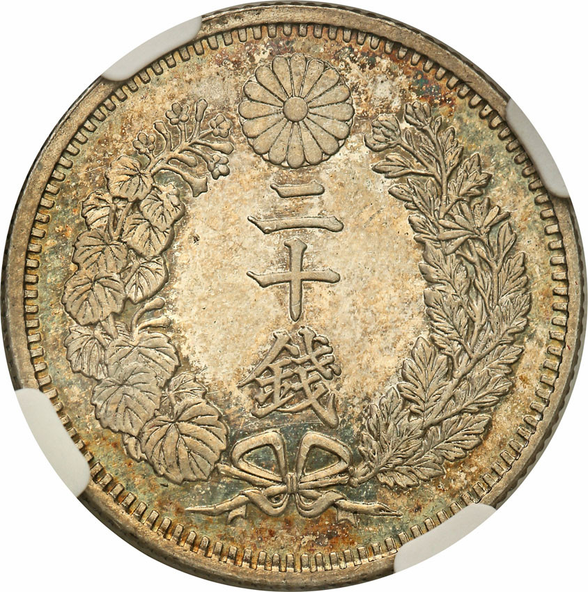 Japonia. 20 sen Yr. 18 Meiji (1885) NGC UNC